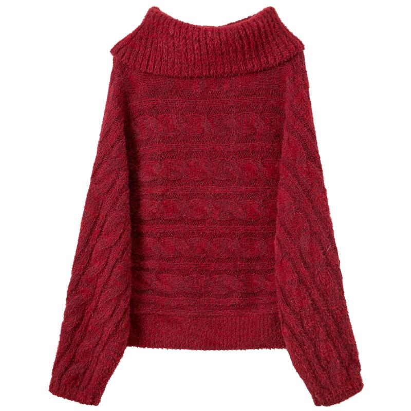 Women s Faux Mink High-Neck Lantern Sleeve Pullover Sweater XL