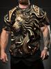 Men's Summer Fashion Golden Lion Print T-Shirt - Cool and Versatile Casual Short-Sleeve Top, Suitable for Outdoor Leisure