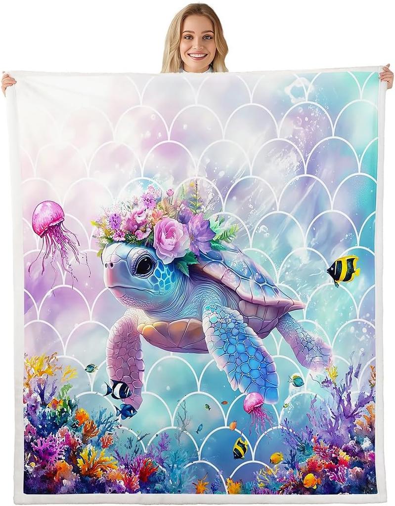 GUOYU Blanket Japanese Wave Fleece Throw Blanket Queen Japanese Style Plush Blanket for Boys Girls Teens Ocean Wave Sherpa Blanket Sea Waves