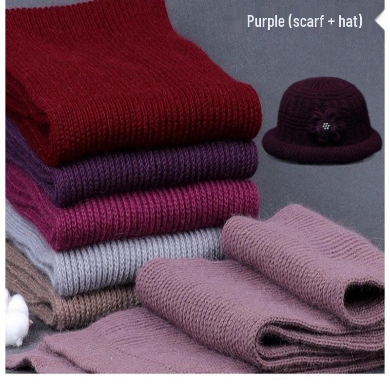 Winter Wool Knitted Hat and Scarf Set for Women - Fleece-Lined, Thick, Cold-Proof, Ear Protection.