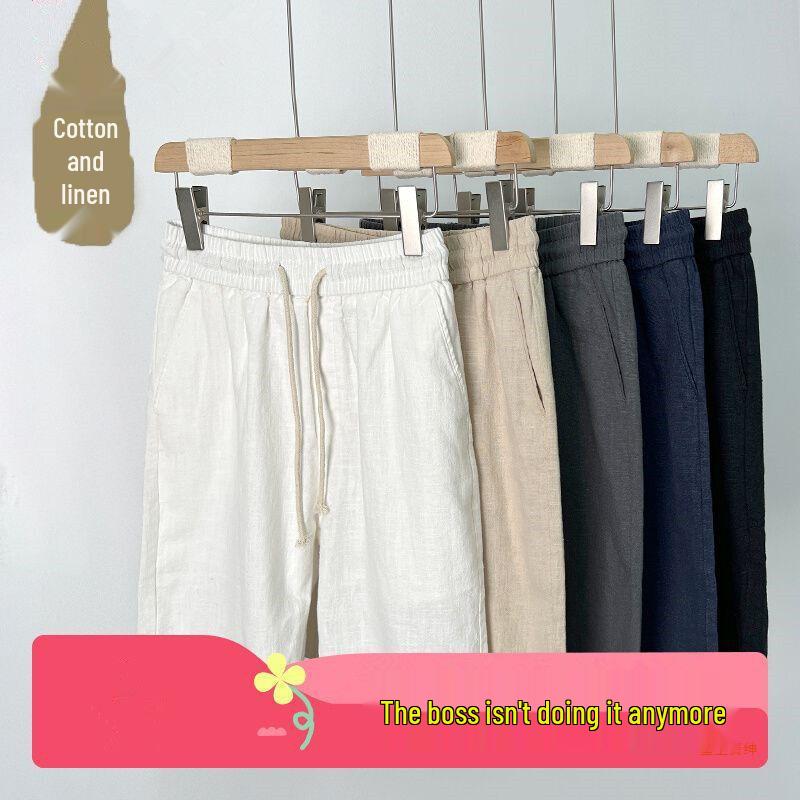 Men's Summer Cotton-Linen Loose Fit Beach Shorts