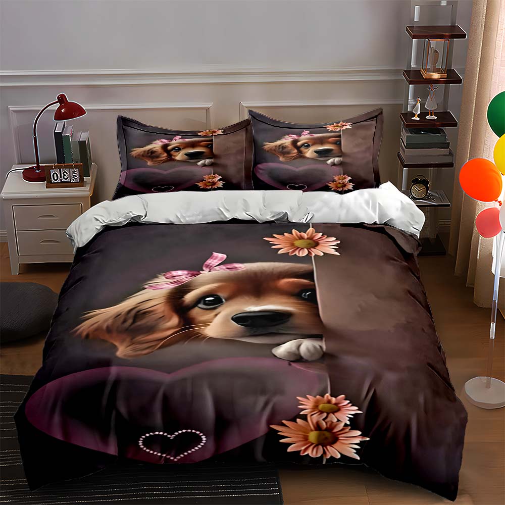

Dog floral heart Bedding Duvet cover sets Duvet covers Pillowcases gifts (1 * Duvet Cover 2 * Pillowcases, without duvet insert) 135x200cm