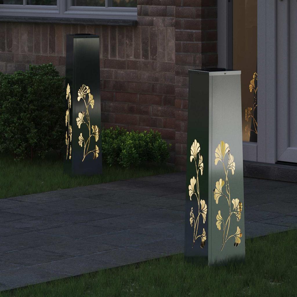 Solar LED Path Light 2 Pcs Silver Galvanized Steel