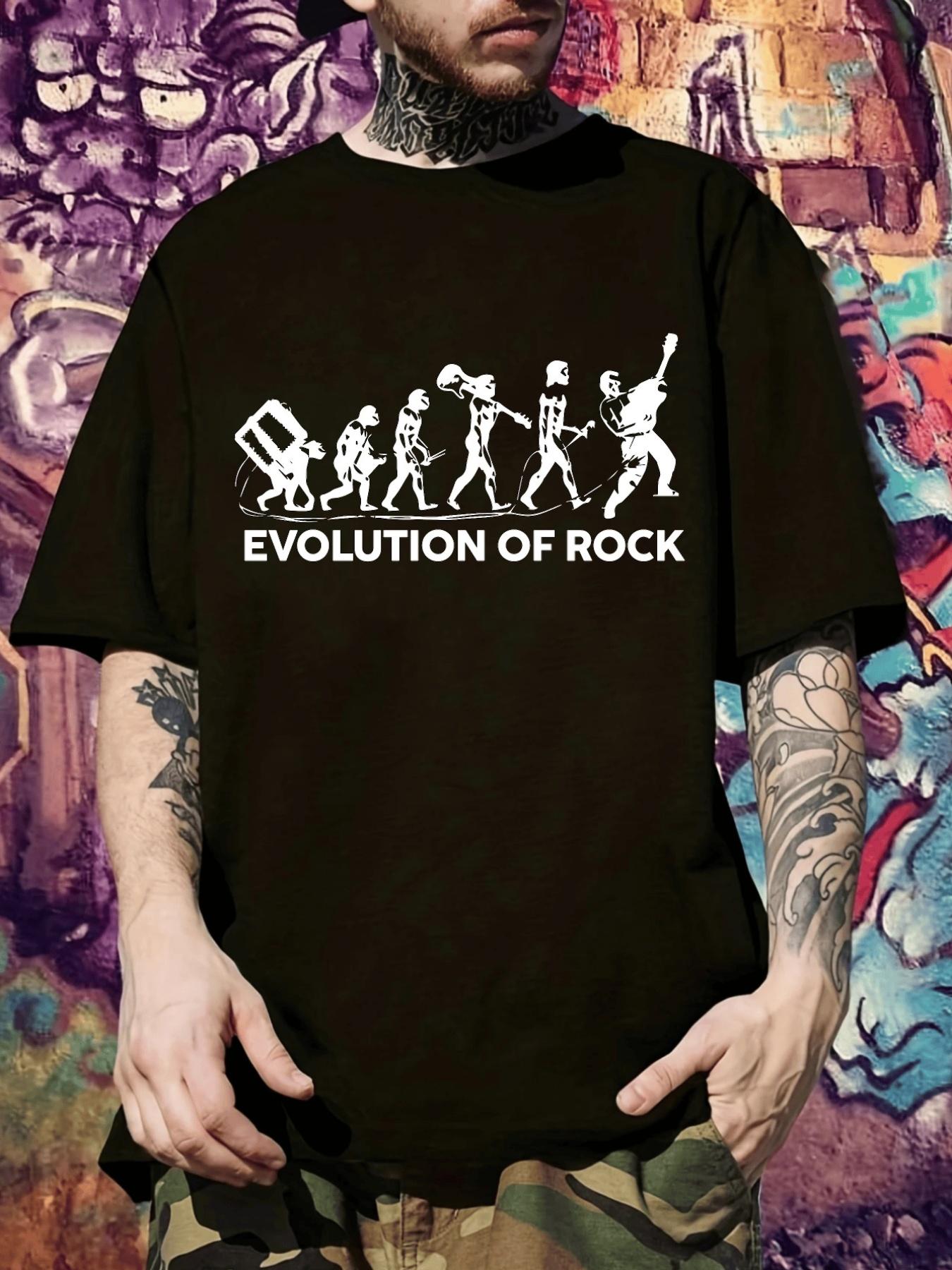 Rock Evolution Graphic T-shirt - Bold Evolution of Rock Band Design M