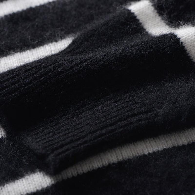 Fanzhen Women's 100% Wool Striped Turn-down Collar Knit Sweater