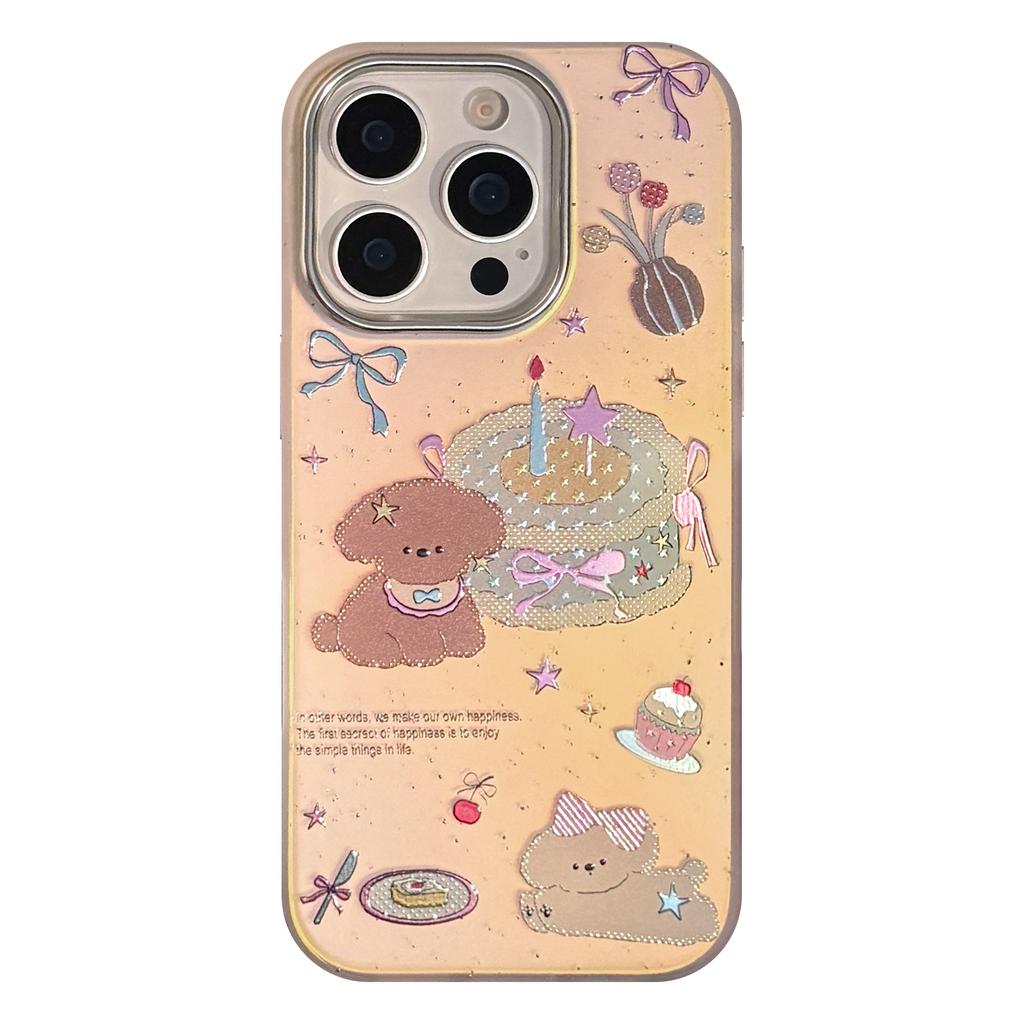 Gilded Laser Suitable for Iphone17 Mobile Phone Case 16Promax Pink Cake Puppy 15 Anti Fall 14 Cartoon 13