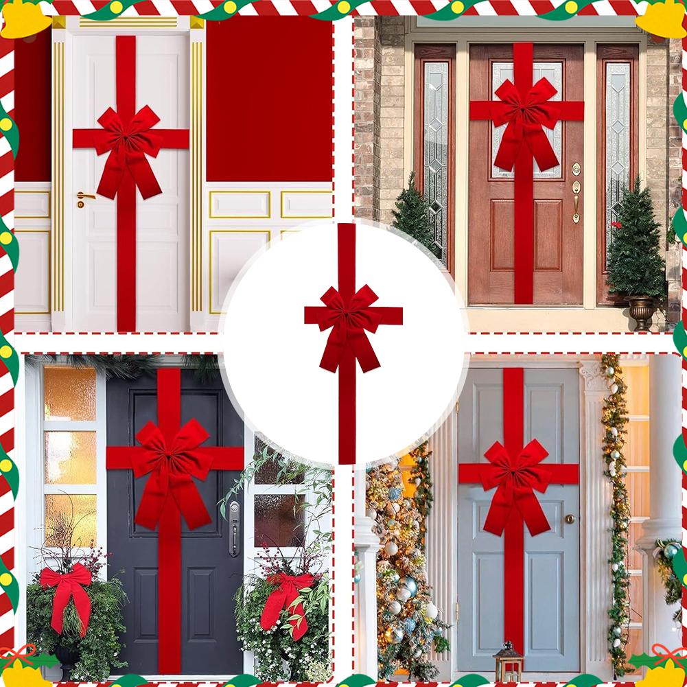 1pcs Christmas Door Decor Velvet Bow Hanging Ornament Large Red Holiday Front Wall Decoration Festive Home Decor Gift Party Tool