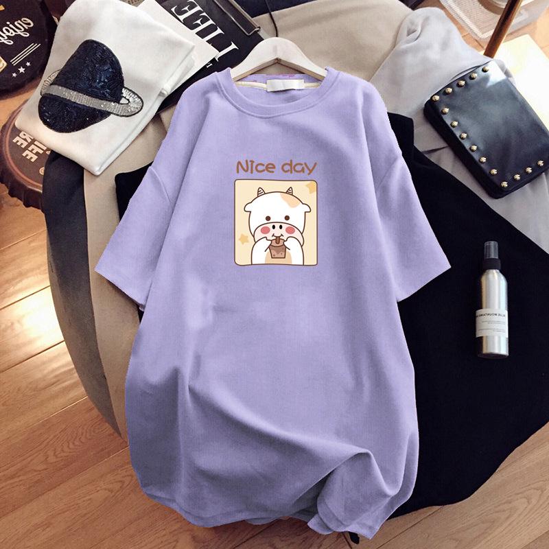 Maternity Summer Short-Sleeve Cotton T-Shirt - Fashionable Loose Fit Mid-Length Top for Expecting Moms (2023)