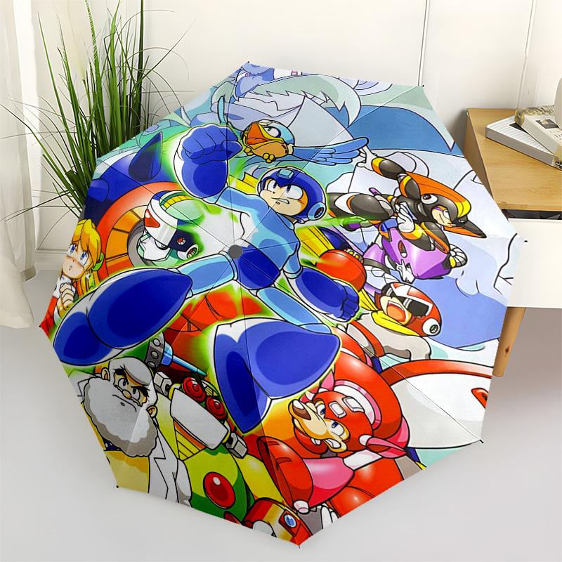

1pc Mega Man Automatic Folding Umbrella, 8-Bone Frame, Portable Design for Outdoor Use, Ideal Gift for Fans and Travelers.Y076
