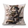 Funny Cute Cat Samurai Catoon Home Decorative Sofa Throw Pillow Case Cotton Linen Car Chair Cushion Cover