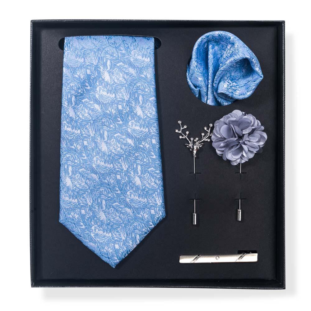 Paisley-Blumen-Krawatten-Geschenkset: Enthält Krawatte, Einstecktuch, Manschettenknöpfe, Ansteckblume und Krawattennadel in einer sechsteiligen Schachtel