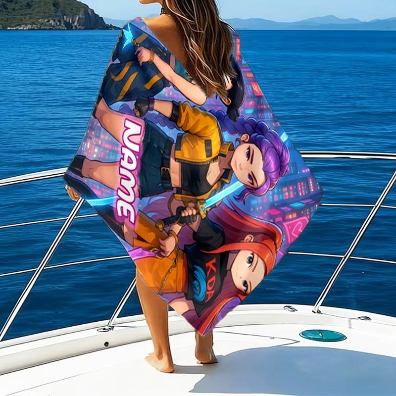 Custom Name KPop Cartoon Microfiber Beach Towel Super Soft & Absorbent for Bath, Beach, Travel Bath Time Accessory, Fan gifts