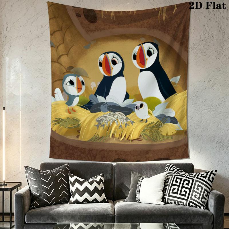 Puffin Rock poster Wall Hanging Printed Fabric Blanket Decorative Tapestries for Bedroom Living Room Home Decor