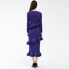 Women's 2025 Spring Miyake Ruffled Long-Sleeve Lace-Up Dress, Medium-Length, Slim Fit, Pleated Bottom Skirt.