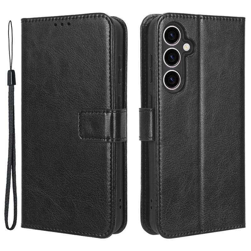 

PU Leather Wallet Phone Cover for Samsung Galaxy S23 FE,Crazy Horse Texture Cell Phone Stand Case Black