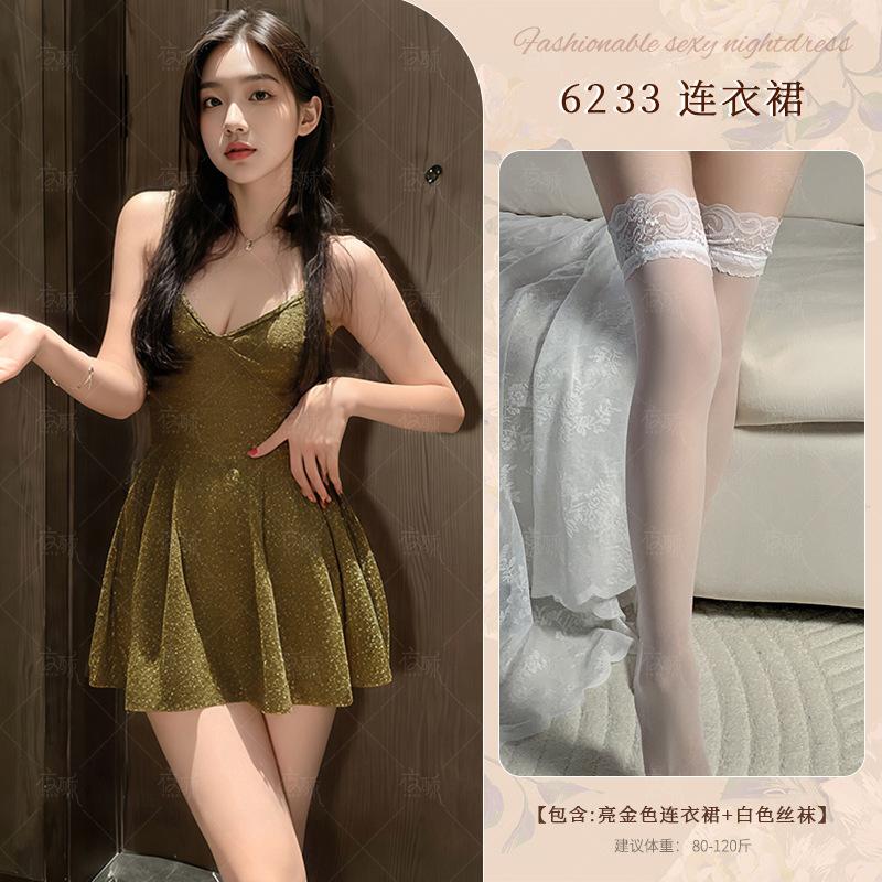 Sexy underwear shiny hot temptation nightclub suspender nightdress passion suit qqny