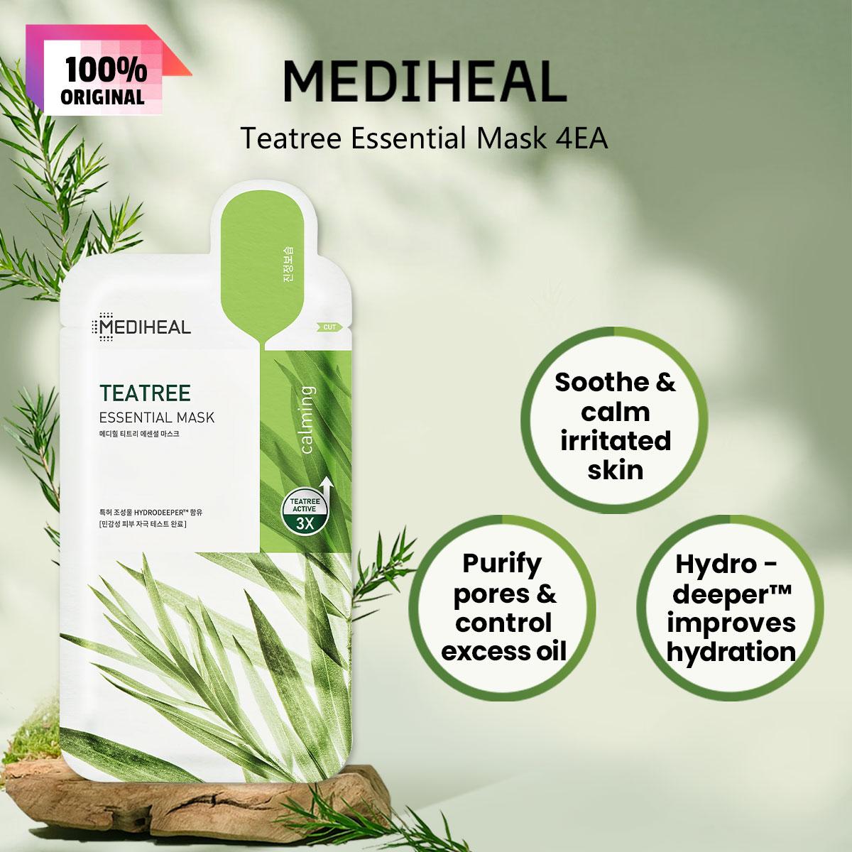 

Mediheal Essential Mask Pack 10 Sheet/4sheet (1BOX) 4Typed Tea Tree Essential Mask 4EA
