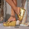 Women's platform shoes heel sandals gold shiny sandals fashion elegant simple pedal sandals casual sandals