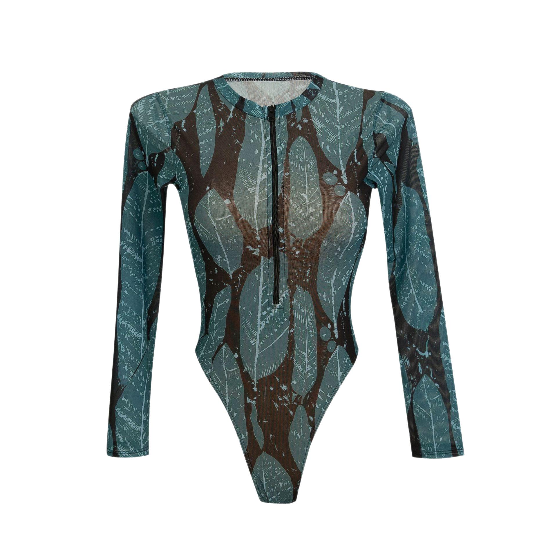 

Women’s Zip Front Monokini Bathing Suit Long Sleeve One-Piece Swimsuit, Quick-Dry Sun Protection Swimwear XXL зелений