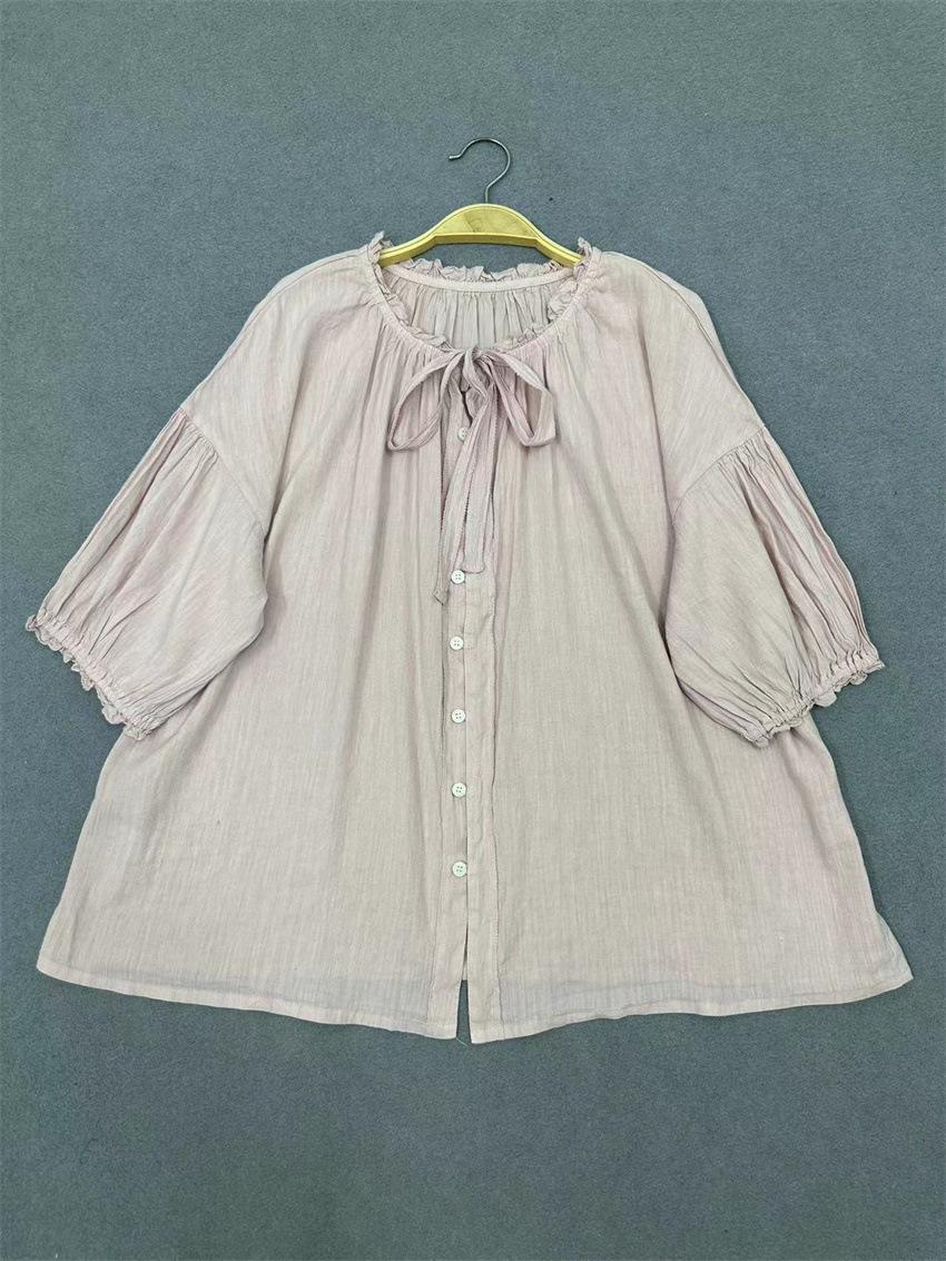 

Johnature Mori Vintage рубашки с коротким рукавом летние свободные топы женские галстуки однотонные повседневные простые женские блузки One Size