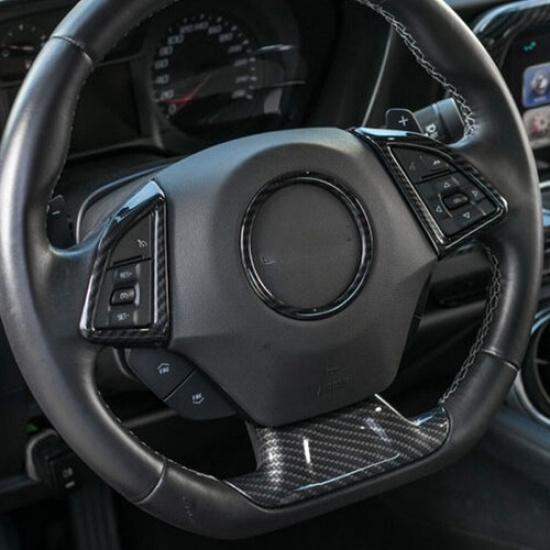 3X Steering Wheel Cover Trim Frame Ring Carbon Fiber For Chevrolet Camaro 2017+