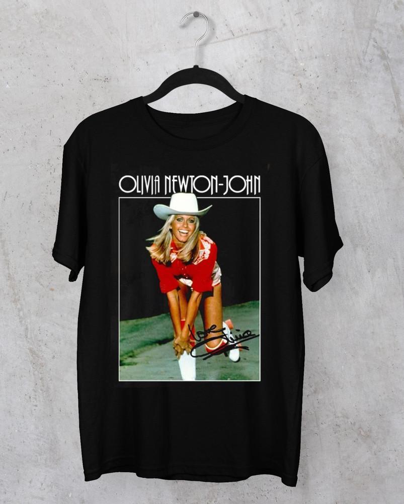 НОВАЯ черная футболка с автографом Оливии Ньютон-Джон Унисекс Все размеры Унисекс Футболка S