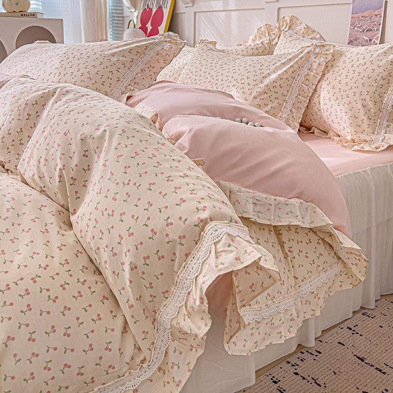 French Pure Cotton Bedding Four-piece Set Skin-friendly Comfortable Breathable Bed Sheet Quilt Cover Pillowcase