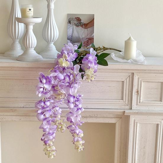 Künstliche Glyzinienblüte, künstliche Glyzinienranke mit langem Stiel für hohe Vasen, Heimdekoration, Partys, Hochzeiten, Blumenarrangements