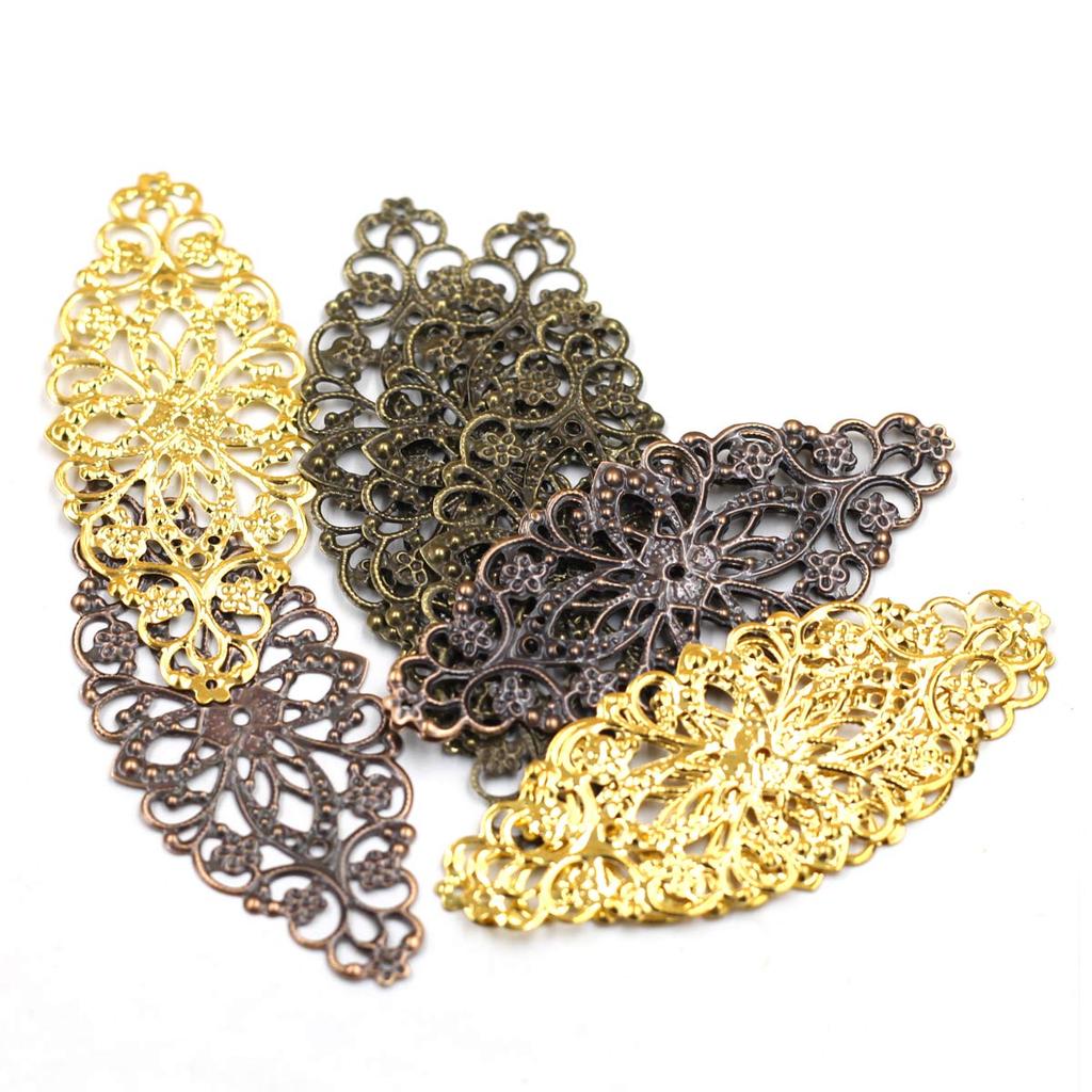 Kupfer Bronze Gold Farbe Verbinder Blumenmuster Filigran Wraps Legierung Verzierungen Bastelschmuck DIY Zubehör 80x35mm