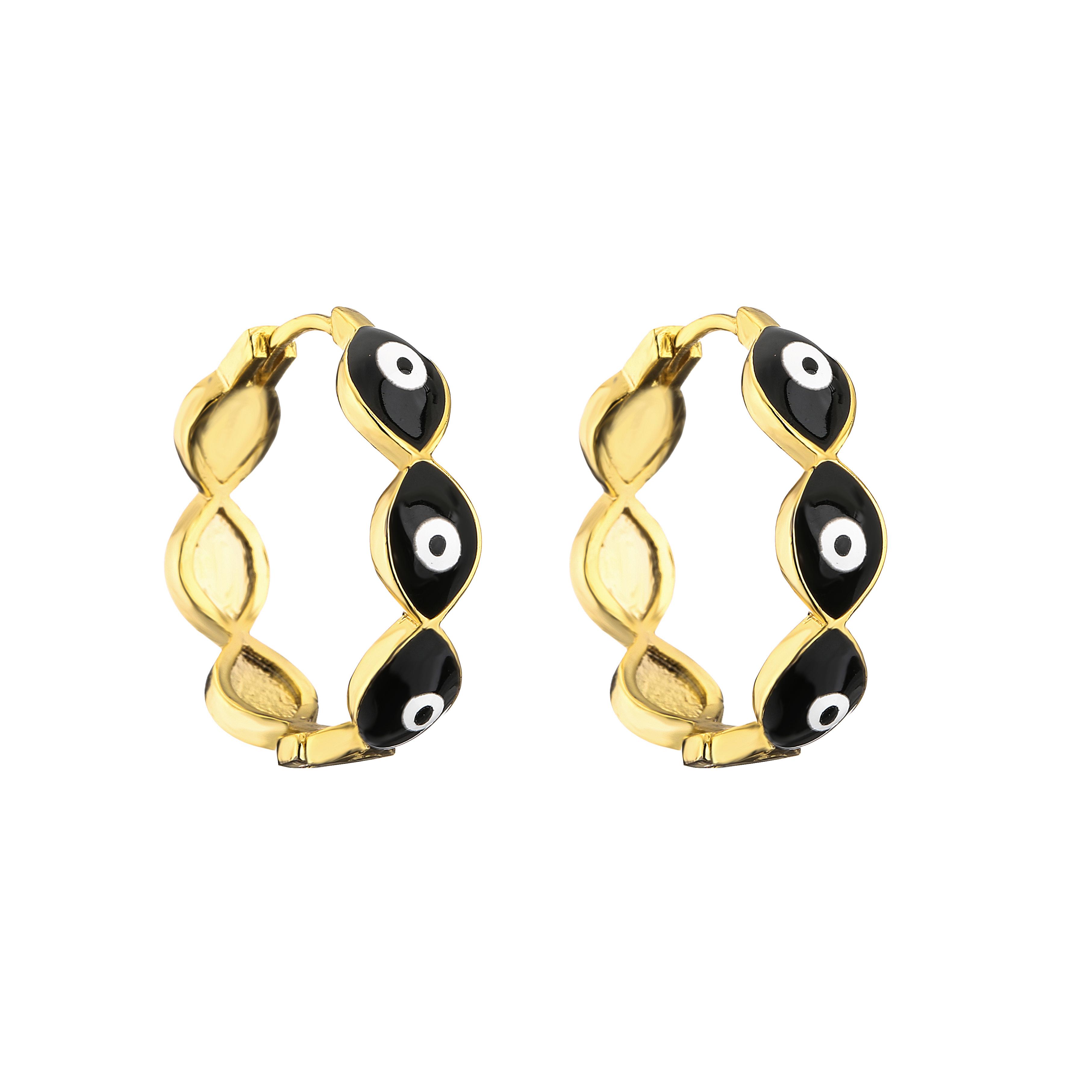 

HECHENG,Classic Lucky Colorful Turkish Evil Eye Earrings ,Geometric Big Circle Drop Earrings For Women Copper Zircon чорний