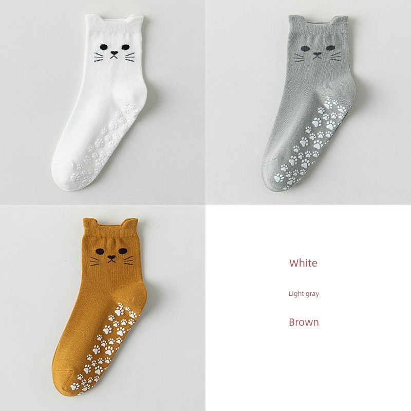 

Yoga Socks Women 2025 New Cute Cartoon Cotton Tube Socks Professional Non-Slip Pilates Fitness Sports Socks 1 White 1 light gray 1 Brown combination 3 pairs