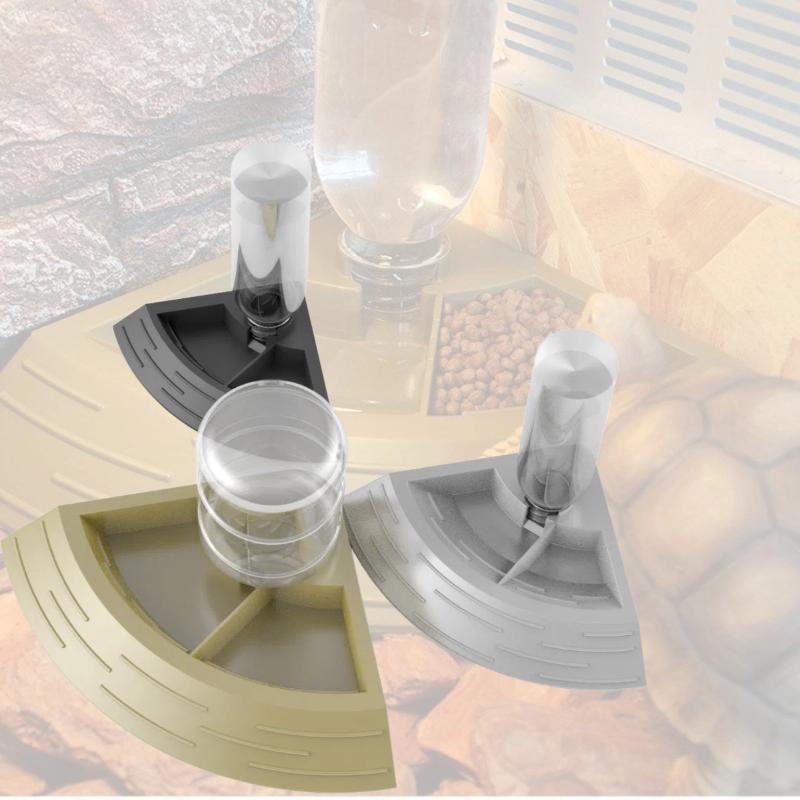 2-in-1 Automatischer Reptilienfutterautomat Eidechsen Wassernapf Eckschale mit Wasserflasche für Haustier Schildkröte Bartagame Leopardgecko Eidechse