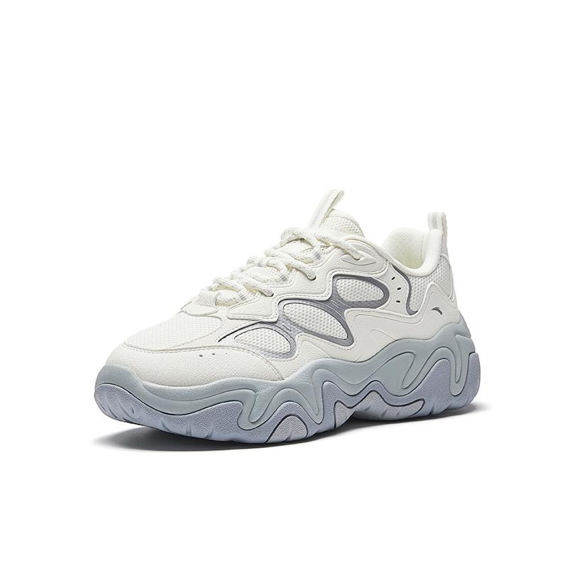 Anta Synthetic Leather Fabric Trendy Durable Non-Slip Thick Sole Supportive Low-Top Dad Shoes Kids sneaker Ivory-White Silver 122618853-5