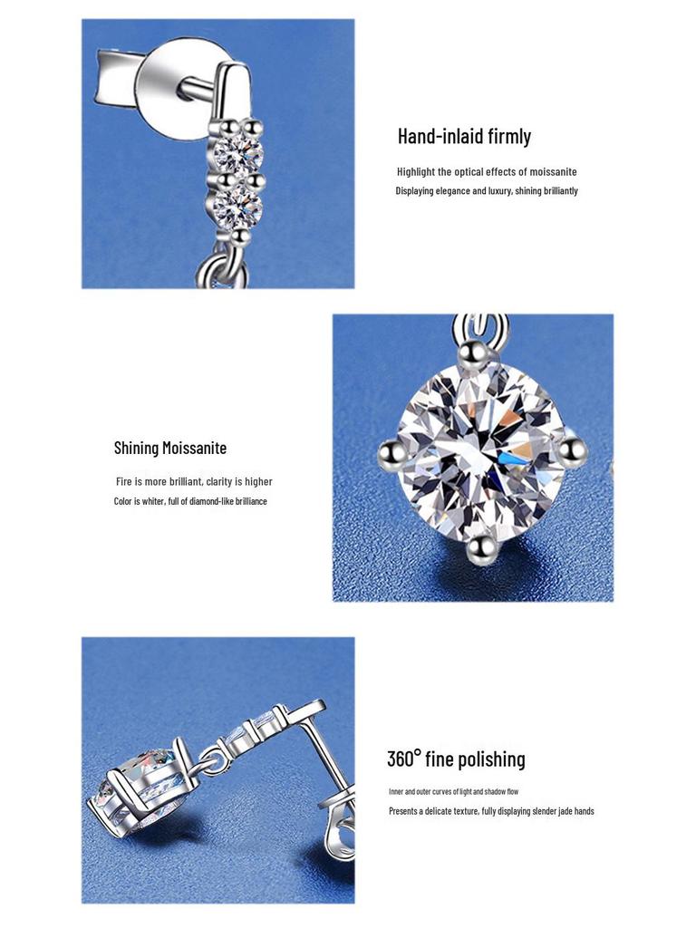 Exquisite S925 Silver Moissanite Tassel Stud Earrings for Women