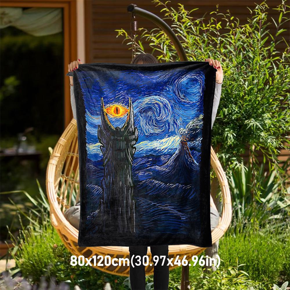 1pc Eye of Sauron Starry Night Tower  - Throw Blanket, Soft, Flannel Blankets, Living Room,  All Seasons Use-1021027 80x120cm