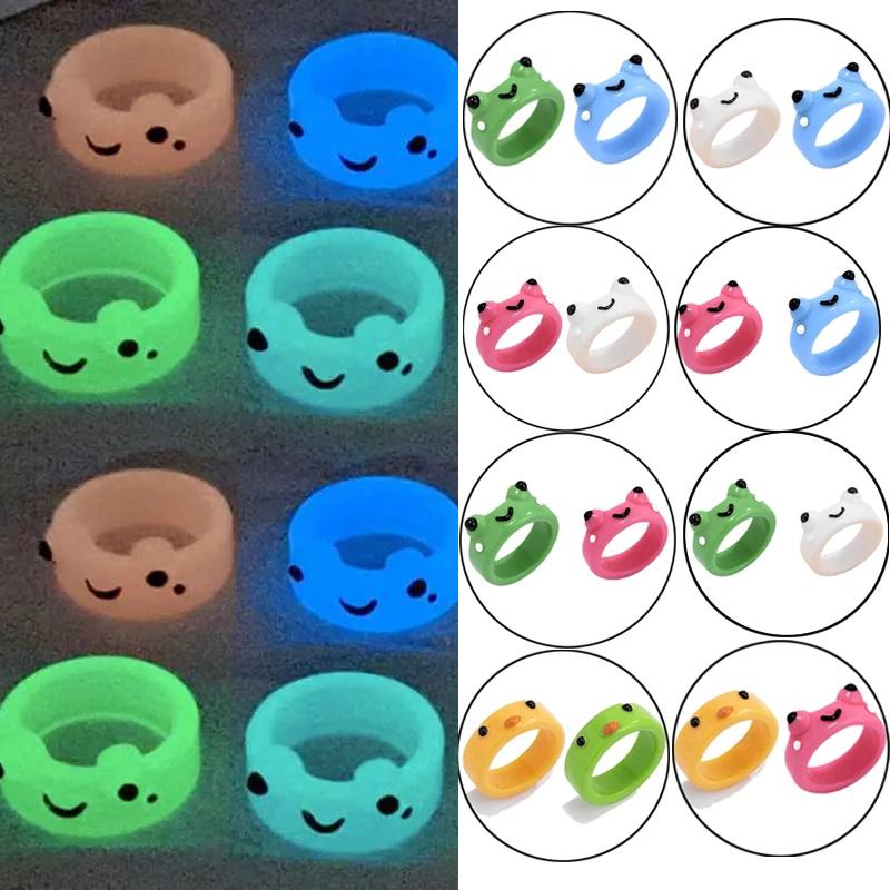 

2 шт., набор светящихся акриловых колец в виде лягушки, забавное индивидуальное мультяшное милое кольцо в виде лягушки, подарок другу, ювелирные изделия для женщин