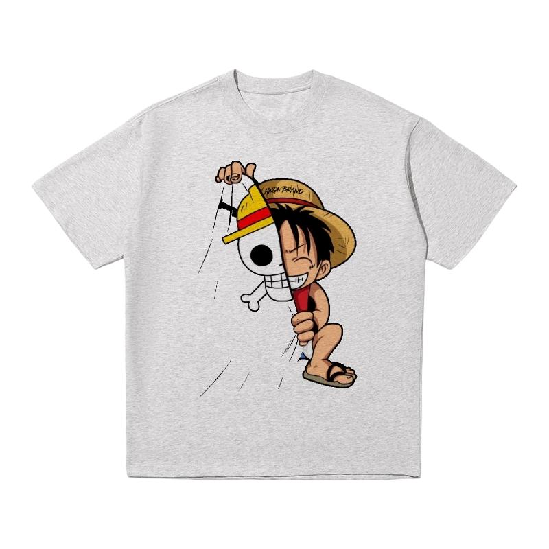 One Piece Monkey D Luffy Chibi Flag Pull TShirt Men Women 100 Cotton Anime Graphic Tee Oversized Streetwear Short Sleeve