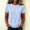 Women's Short Sleeve Raglan Pullover Neck Striped Print Casual Summer Fashionable Blouse Tunic Top for Women Everyday Outfit