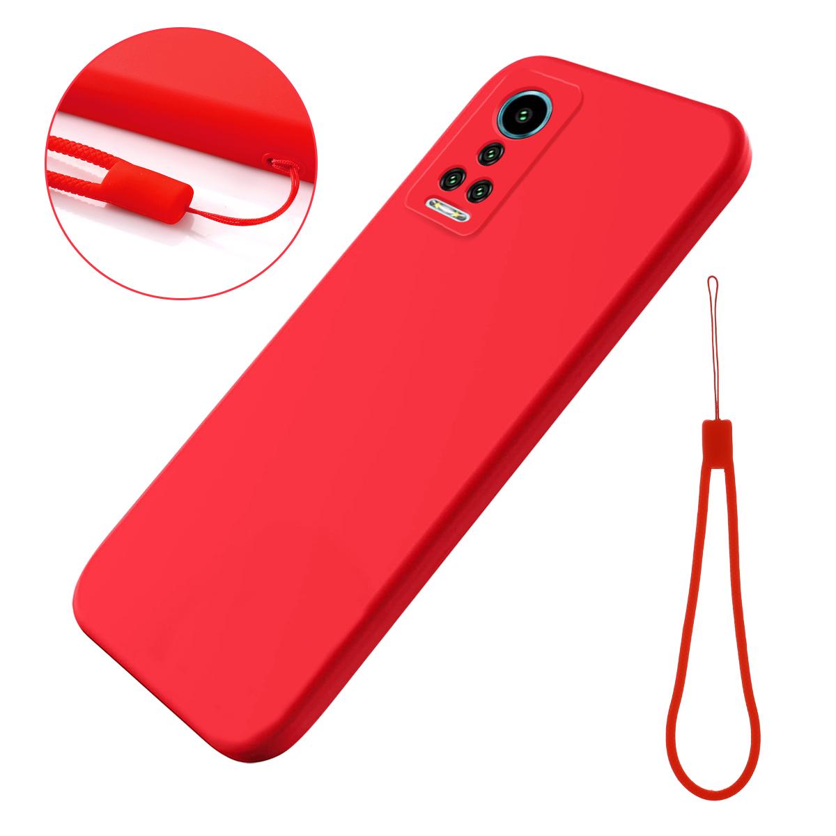 

For Hisense Infinity H60 5G Liquid Silicone Phone Case Soft Lining Anti-scratch Phone Cover with Strap Red