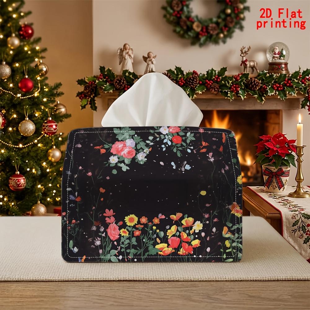 2D Flat 1pc, Tissue Box. "Flowers Like Brocade" Patterned Napkin Tissue Dispenser, Reusable, Daily Desktop Tissue Storage Box, Suitable for Kitchen, L