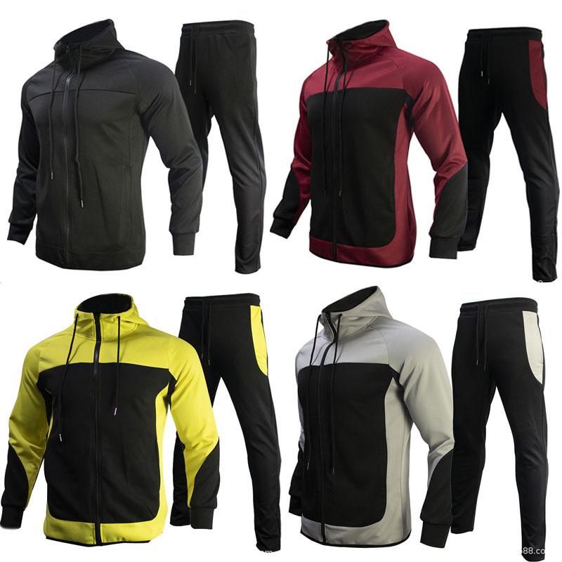 Men's Contrast Color Sweater Two-piece Hooded Autumn Jacket Sportswear Casual Clothes Suit