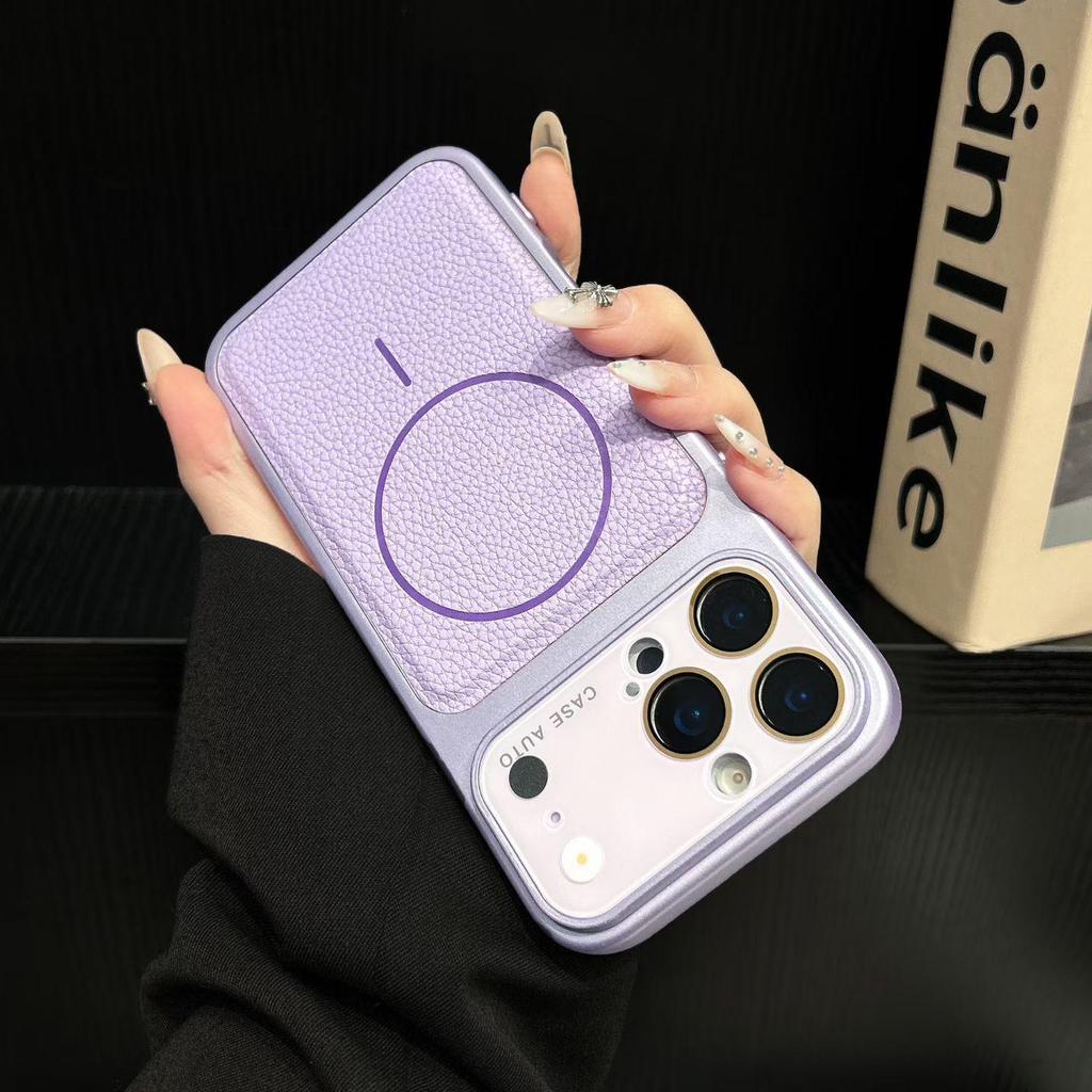 iPhone 17 Pro Max Case - Large Window, Lychee Pattern, Magnetic Suction, Leather Texture, Full Coverage