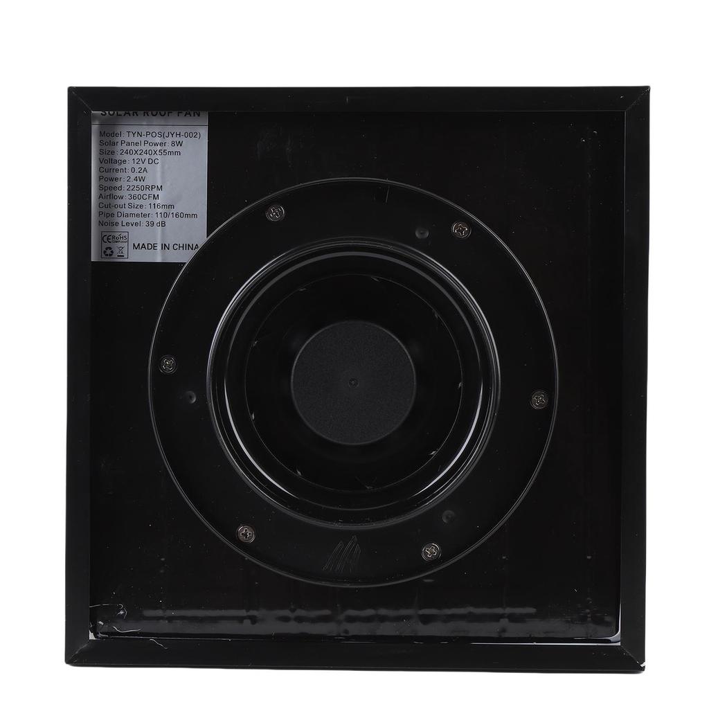 Solar Roof Vent Fan 8W Attic Exhaust Ventilation System DC Brushless for Garage Warehouse Black