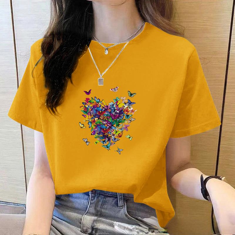 Summer Loose Women T-Shirt High Quality O Neck Butterfly Pattern Short Sleeve Women's Business Wear Short Sleeve T-Shirt CCXX180