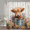 JAWO Cow Shower Curtain, Farmhouse Rustic Floral Funny Highland Cow Shower Curtains for Bathroom, Western Cute Calf Country Farm Animal Bathroom