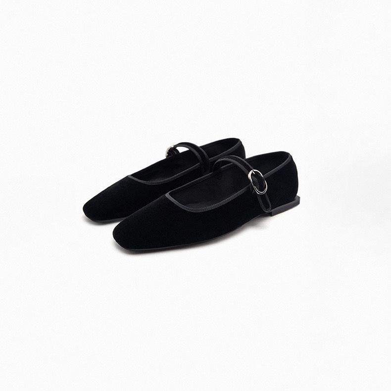 () Z... New Women's Shoes 2025 Square Head Fleece with Lightweight Flat Ballet Shoes French Shoes