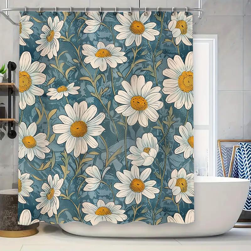 

White Daisy Shower Curtain Waterproof Home Decor Bathroom Wall Hanging Floral Print Fabric Water Repellent Curtains For Bathro 90x180cm