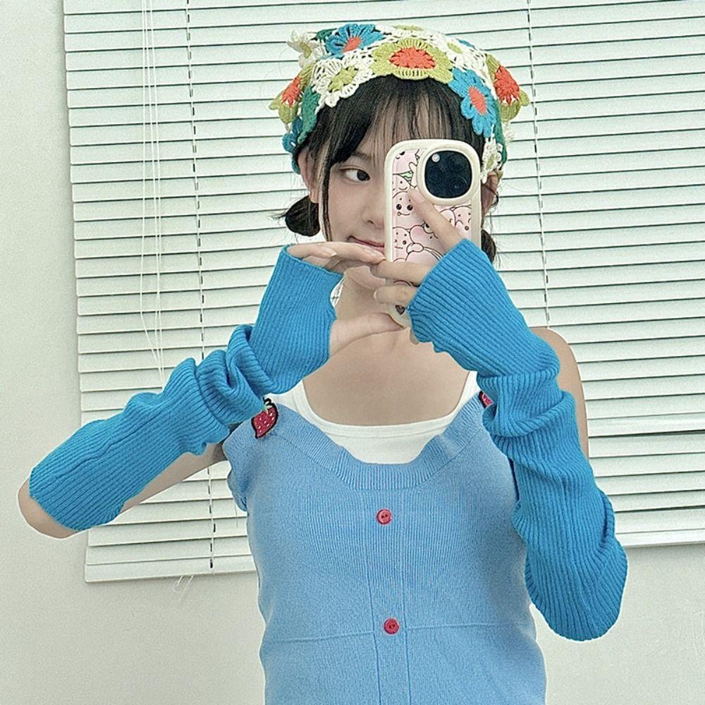 

Long Mittens Dopamine Color Arm Warmers Solid Color Fingerless Gloves Clothing Accessories зелений