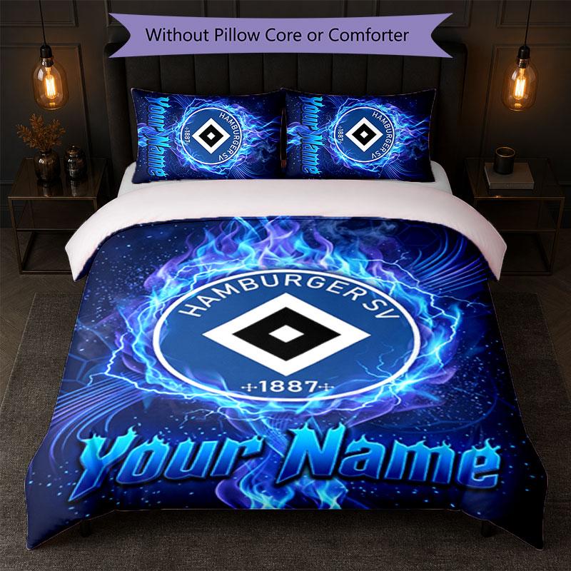 Hamburger SV Custom Name Text Bedding Set 1 Duvet Cover+2 Pillowcases Soccer Logo Personalized Gift For Special Occasion Bedroom Decor