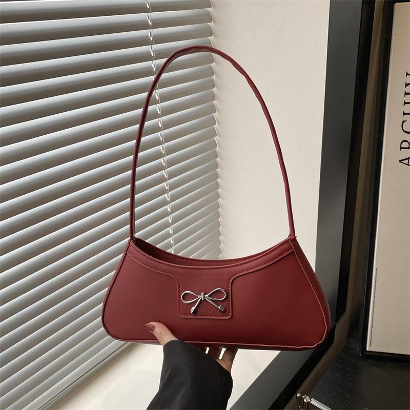 Spring Popular Bow Small Bag Women's 2025 New Fashion Underarm Crescent Bag Texture Versatile Messenger Bag